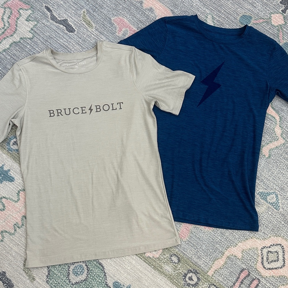Two Bruce Bolt Lightning Shirts- Light Gray & Blue - Youth Large - NWOT